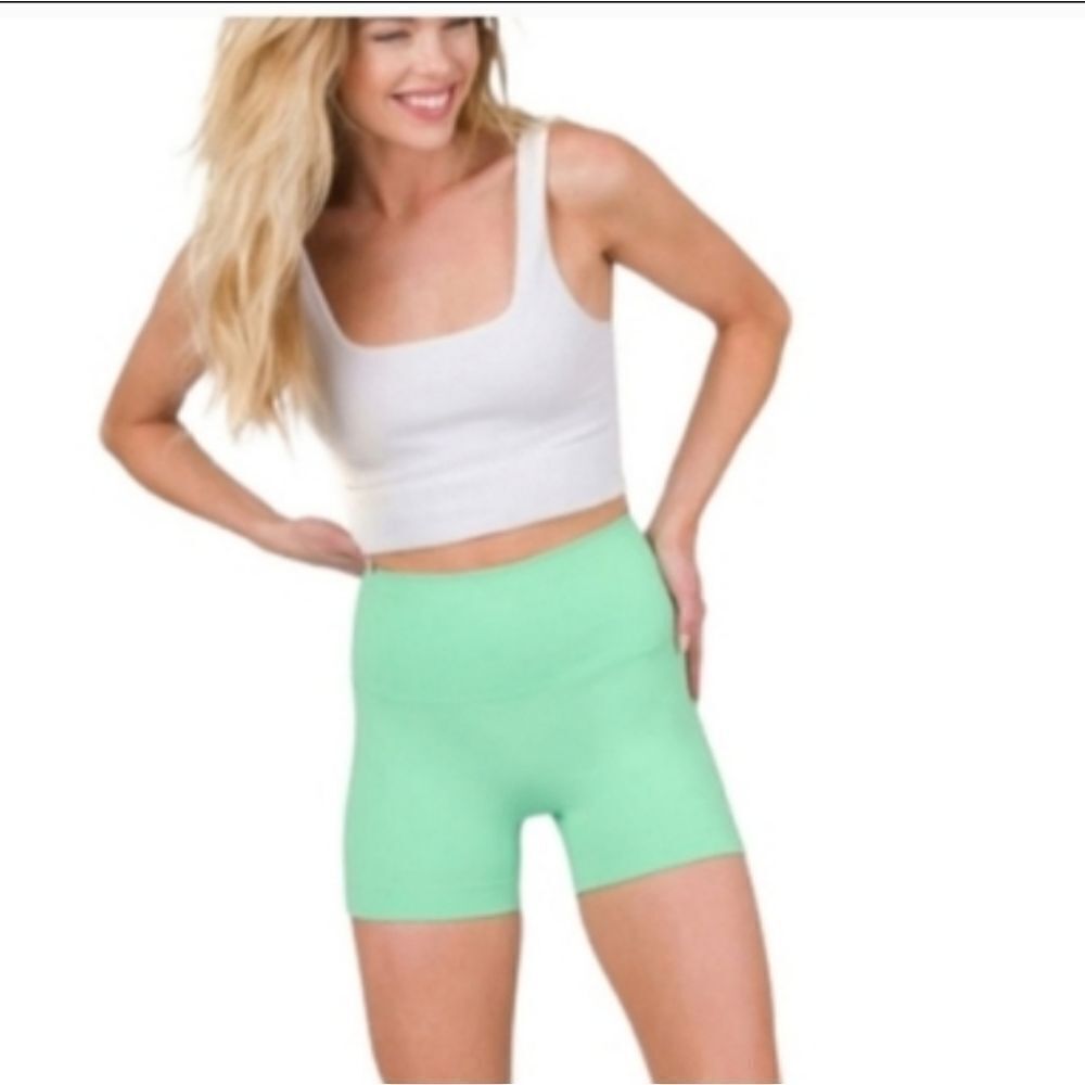 ZENANA High Waist Bike Short in Sherbert Green